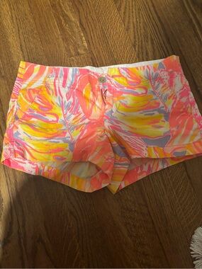 Lilly Pulitzer Pink Coral & Yellow Tropical Print Shorts